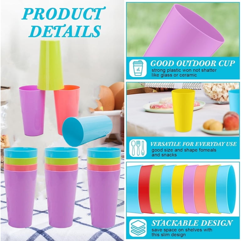 12 Pcs 17.5 oz Plastic Tumblers Reusable Drinking Cups for Summer Glasses  Drinking Dishwasher Safe Stackable Unbreakable Large Tumbler for Kitchen ...