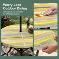 thumbnail image 3 of Round Outdoor Tablecloth with Umbrella Hole and Zipper, Yellow Nordic Style Stripes Fitted Table Cover with Elastic Edge for 36-44 Inch, Yellow Gray Texture Waterproof Patio Tablecoths for Picnic, 3 of 9