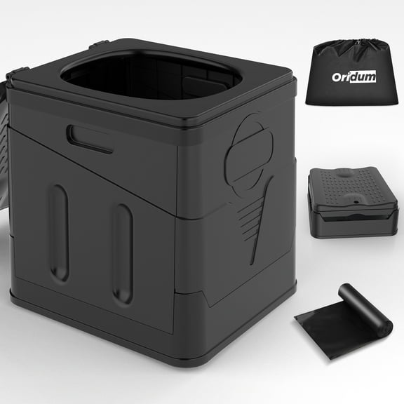 RV Toilet, Portable Folding Toilet with Leakproof trash bags | Extra Large for Travel with Comfort and Convenience | Perfect for Camping, Hiking, Car Travel, and Outdoor Adventures,Black