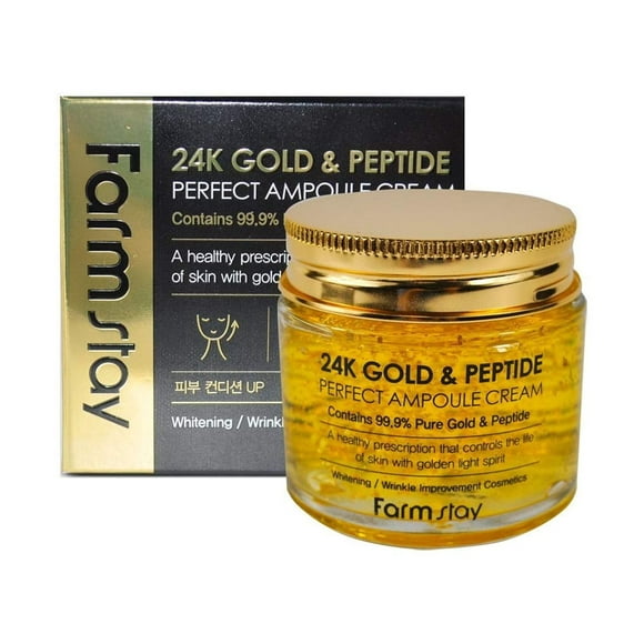 Crema en ampollas FARMSTAY de oro de 24 quilates y péptido de 80 ml para piel seca