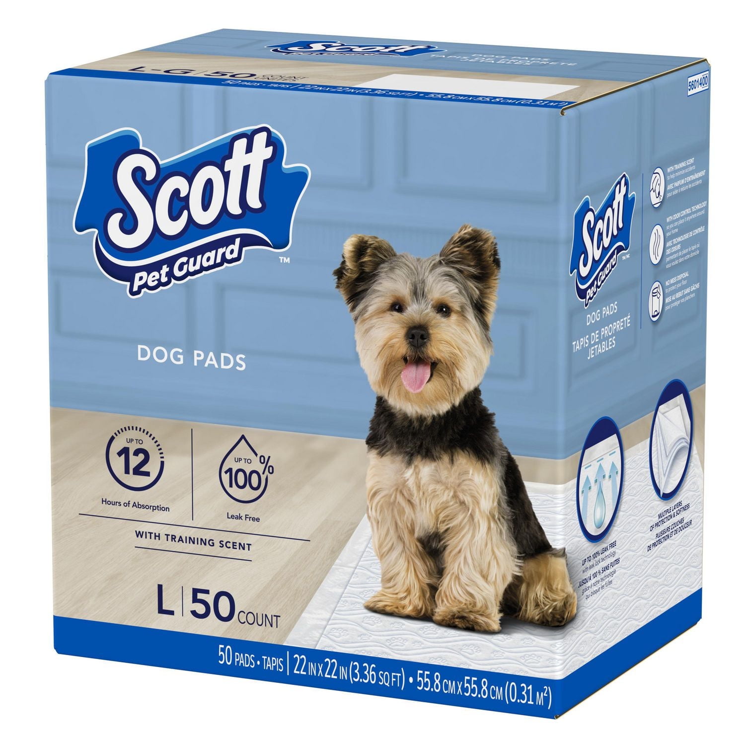 Tapis de propreté pour chiens Scott Pet Guard - Tapis d’entraînement pour grands et très grands chiens - Contrôle absorbant des odeurs jusqu’à 12 heures - Tapis de propreté facilement jetables pour ch