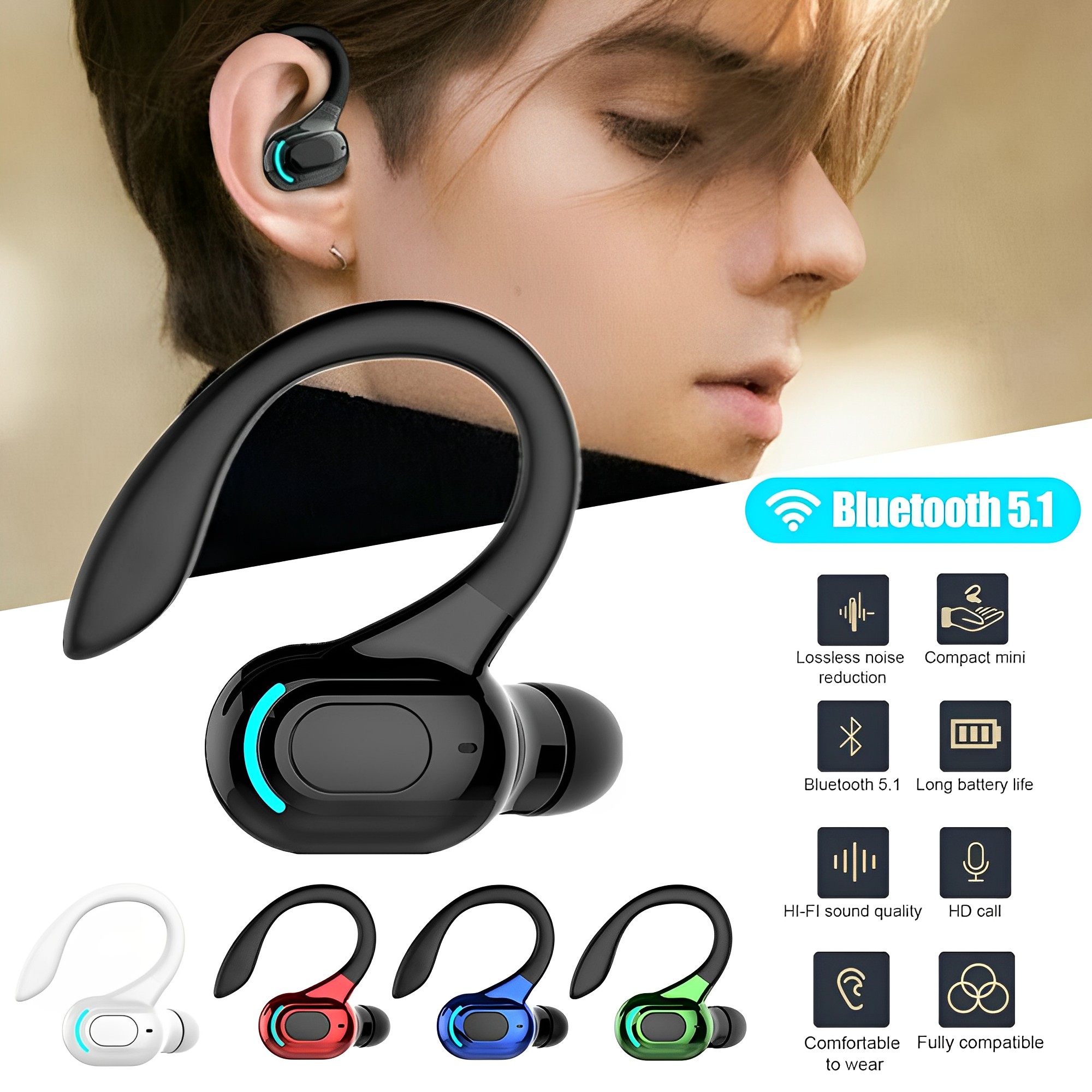 Bluetooth 5.1 headset wireless earbuds headset stereo headband