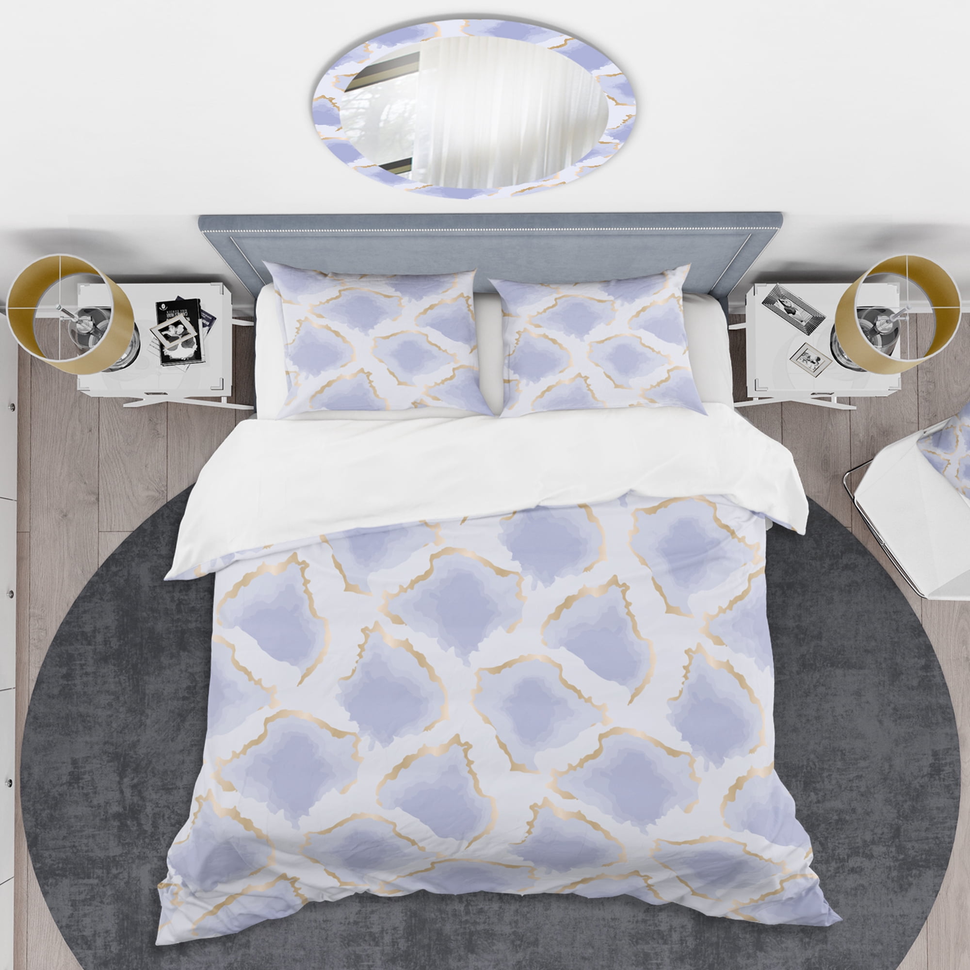Designart 'Pastel blue and gold abstract shapes pattern' Mid-Century Modern Duvet Cover Set