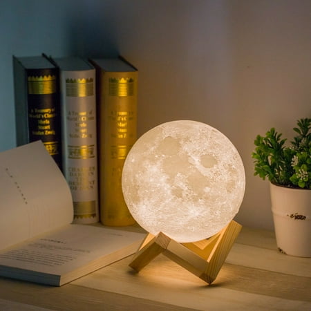 Half Moon Accent Light - Moon Accent Lamp With Wood Base - Realistic Design Indoor Lighting 4Inch