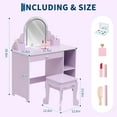 thumbnail image 2 of Kids Vanity Table Set with Stool and Lighted Mirror, 39.8inch Tall Dressing Table Makeup Desk with Drawer, 2 Tier Open Storage Shelves, Cubbies & Makeup Playset, Wooden Princess Dressing Table for Lit, 2 of 6