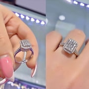L.YY Square Cluster Clear Ring , Size: 8