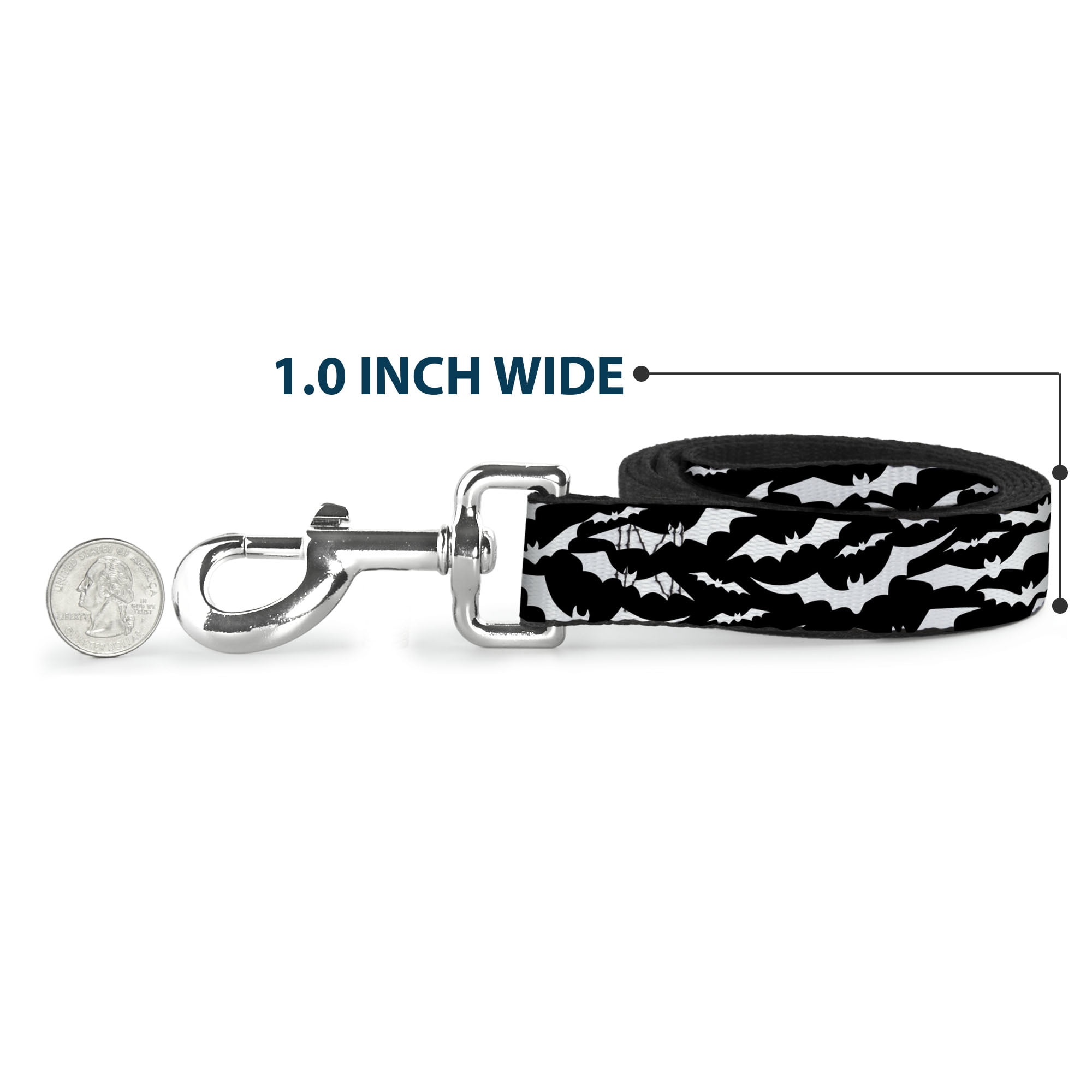 Buckle-Down Pet Leash, Dog Leash, Bats Flying Scattered Black White, 6 Feet Long 1.0 Inch Wide
