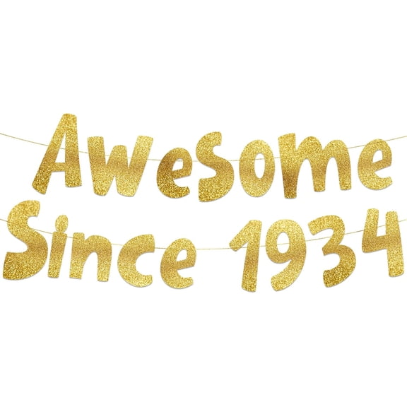 Awesome Since 1934 Gold Glitter Banner - 91st Birthday Party Decorations