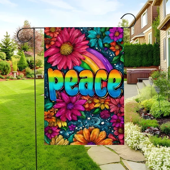 Rainbow Happy Floral Garden Flag, Double Sided Print, 30x45cm, Outdoor Yard Decor