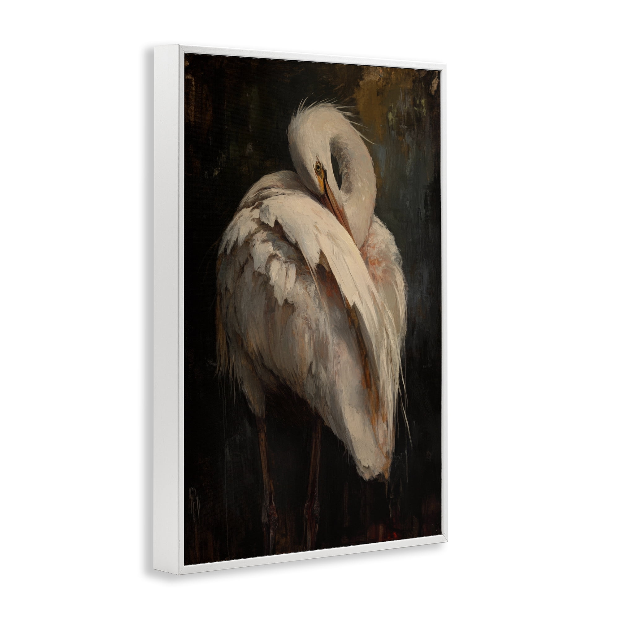 Stupell Industries Sleeping Egret in Golden Light White Framed Giclee Art, design by Petal Prints Design