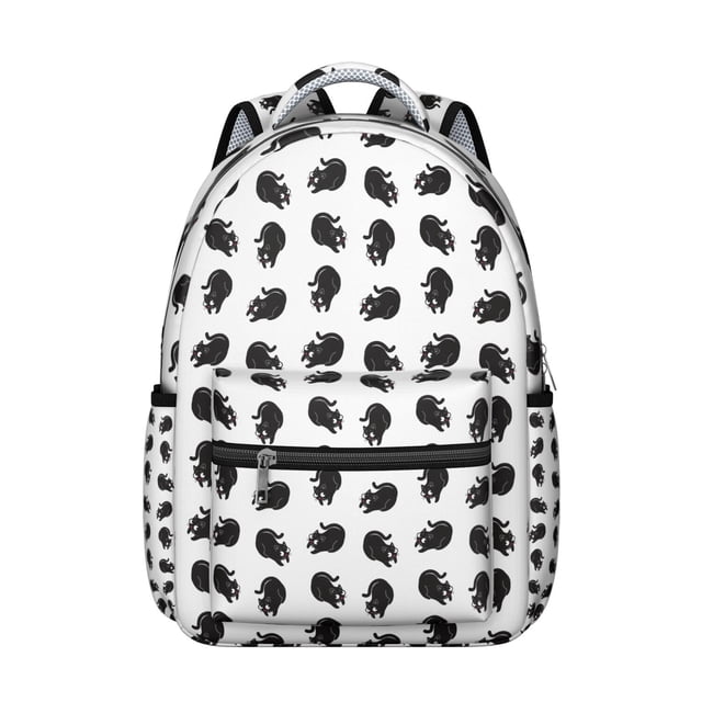Cats and Flowers Print Student School Backpack with Geometric Cat Pattern and Abstract Cat Art Artistic Minimalist Design