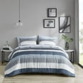 thumbnail image 3 of Queen Stripe Comforter Set with Bed Sheets,Blue+Grey Polyester Household Supplies Décor Bedding Bedding Sets, 3 of 15