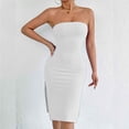 thumbnail image 2 of Lovzfmll Strapless Summer Slim Backless Bodycon Mid-Length Dress for Women Crew Neck Wrap Style Low Back Relaxed Fit White, XS, 2 of 7