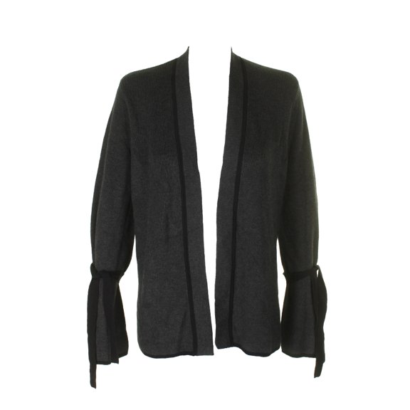 Cece Womens Heather Grey Contrast-Trim Bell-Sleeve Cardigan M