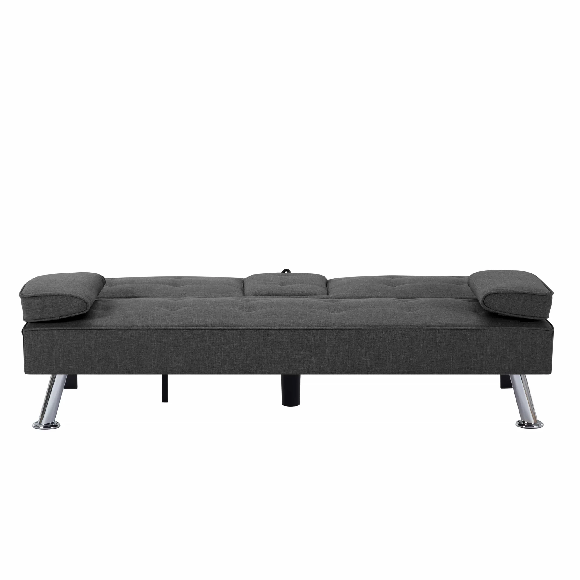 BSHTI Futon Convertible Sleeper Sofa Bed,With 3-Position Adjustable Backrest,Upholstered in Polyester Fabric,a Side Storage Pocket,Twin-Size Sleeper Sofa,Dark Gray