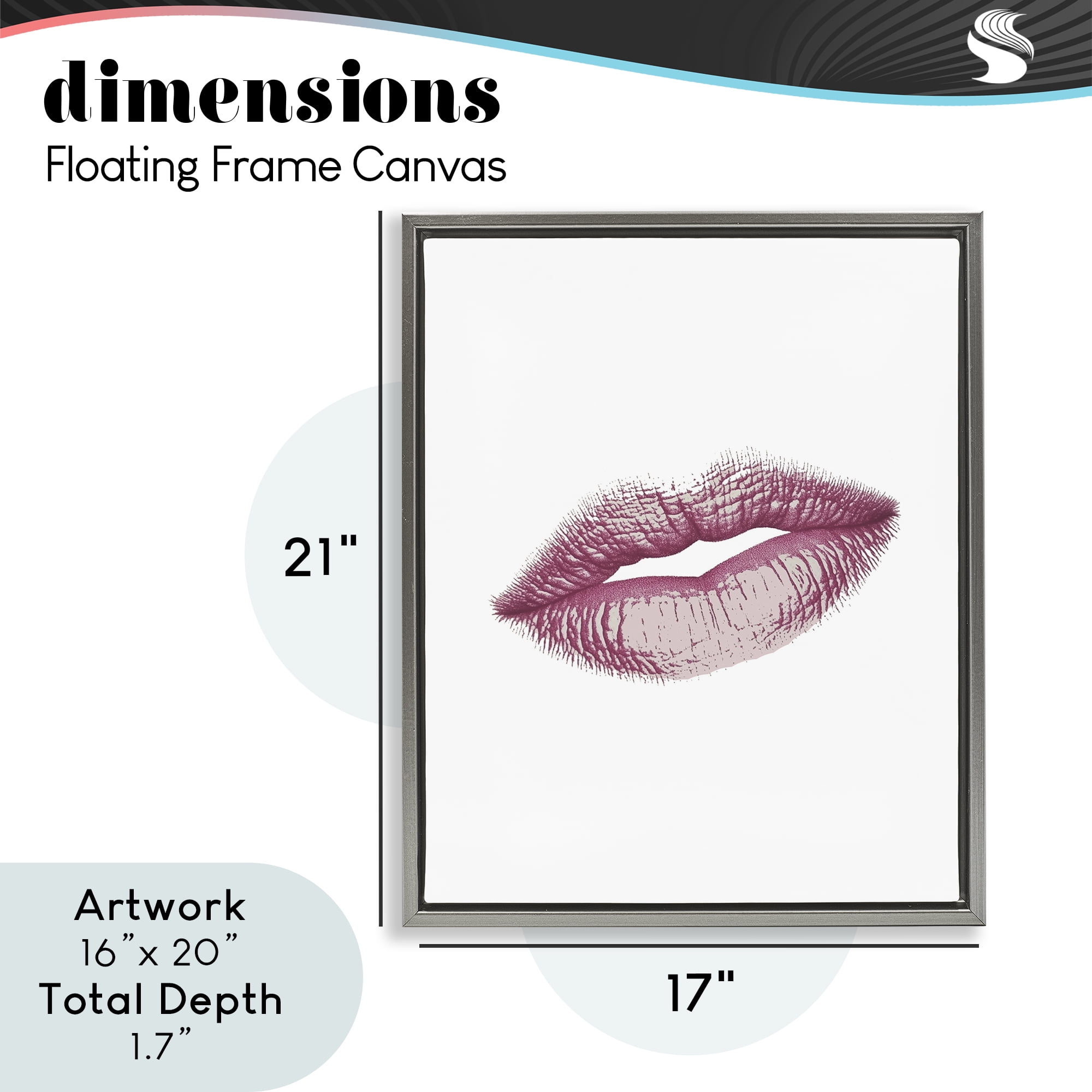 Feminine Pink Lips Glam Gray Framed Floater Canvas Wall Art, design by Christine Simpson Art