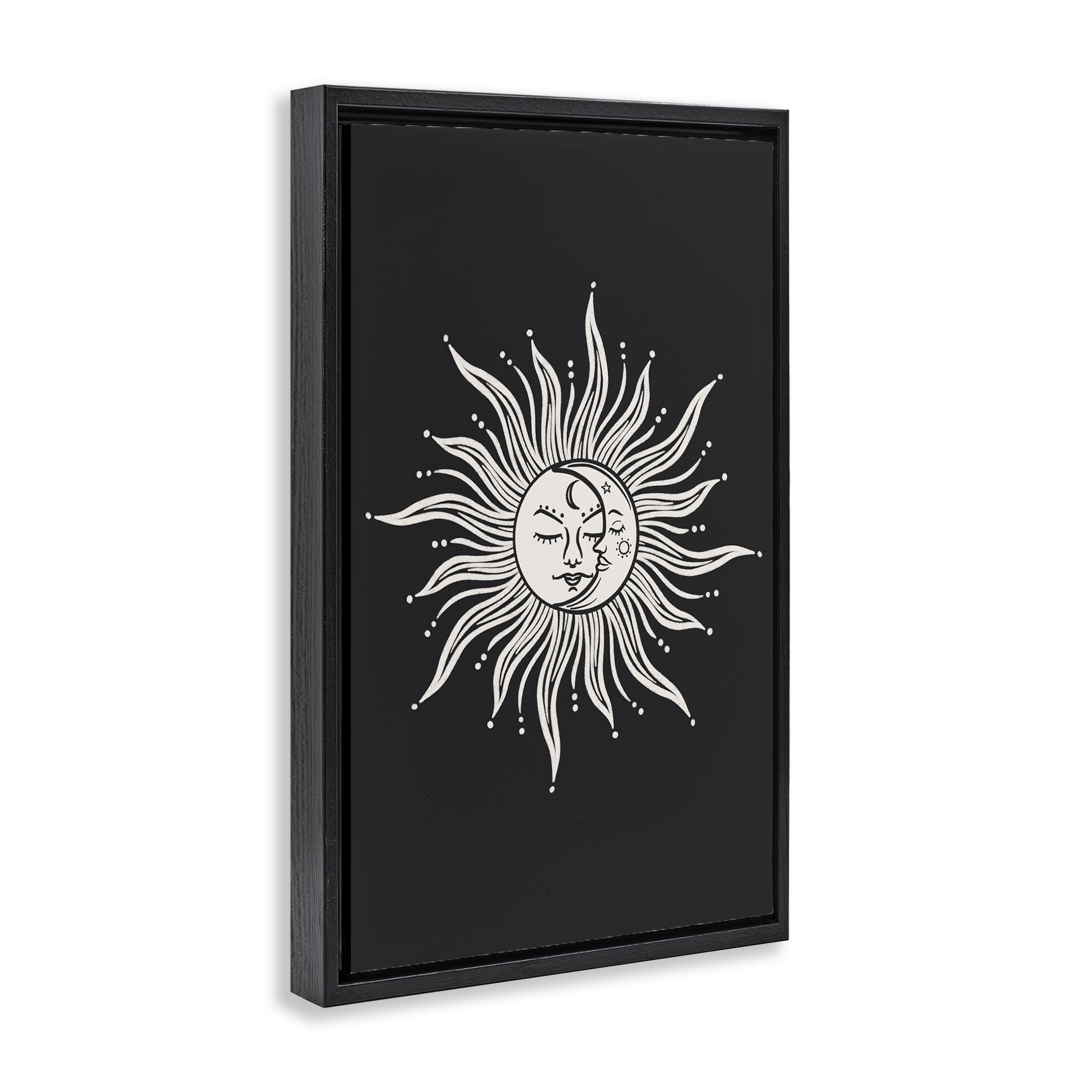 Stupell Industries Celestial Sun on Black Astrology & Stars Painting Black Floater Framed Canvas Art Print Wall Art, 21 x 31
