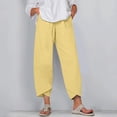 thumbnail image 2 of Pantalones Harem Vintage para mujer, pantalones casuales sueltos liso elástico con cintura de algodón, pantalones de pierna ancha, pantalones recortados de cintura alta de verano, 2 of 4