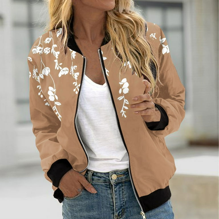 Olyvenn Bomber Jacket Women 2024 Casual Floral Lightweight Jackets