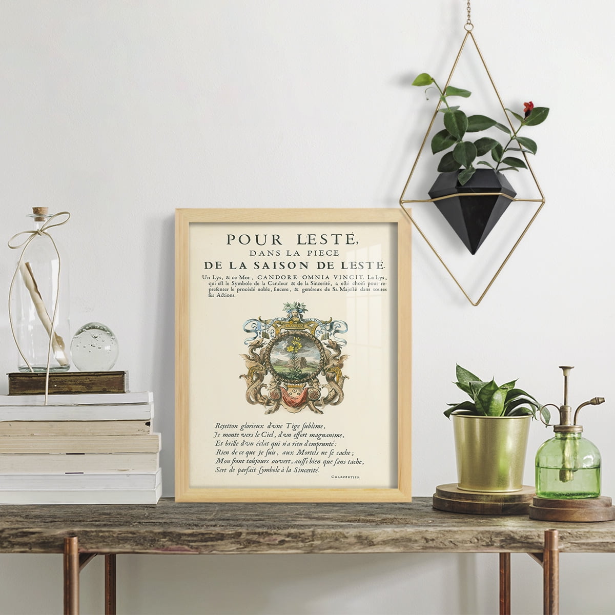 Printed Embellished Bookplate VI - Framed Print w/glass - Natural Wood