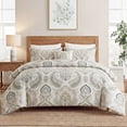 thumbnail image 3 of 100% Cotton Duvet Cover Set King Size, Boho Paisley Bedding Set with Zipper Closure & Corner Ties, Soft Breathable Cream Paisley Floral Duvet Cover for All Seasons, 3 of 8