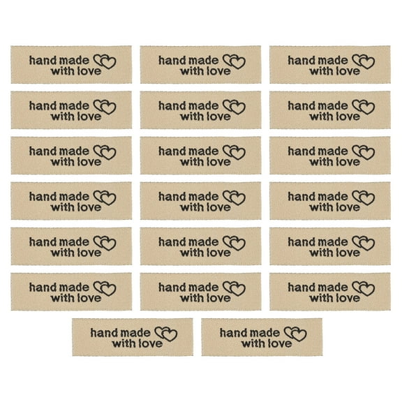 Uxcell 20pcs Handmade with Love Sewing Labels Embroidered Label Tags for Sew on Clothing Garment Chocolate