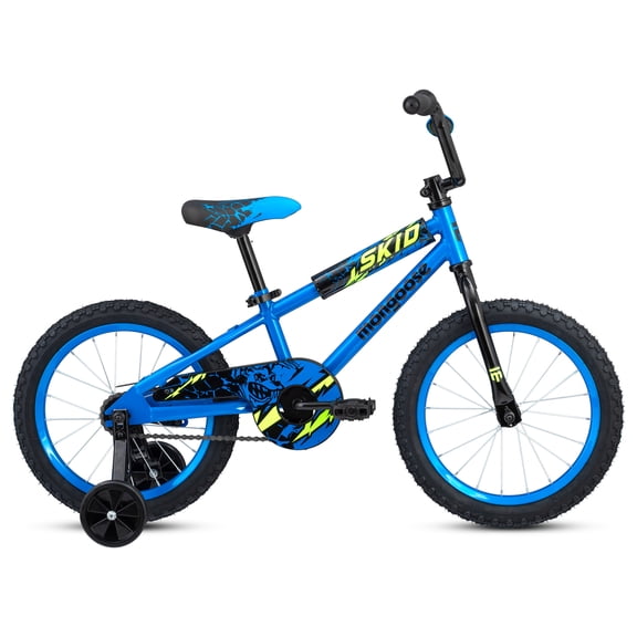 Mongoose Skid 16-in. Kids' Bike with Training Wheels, Ages 5-7 Years, Blue