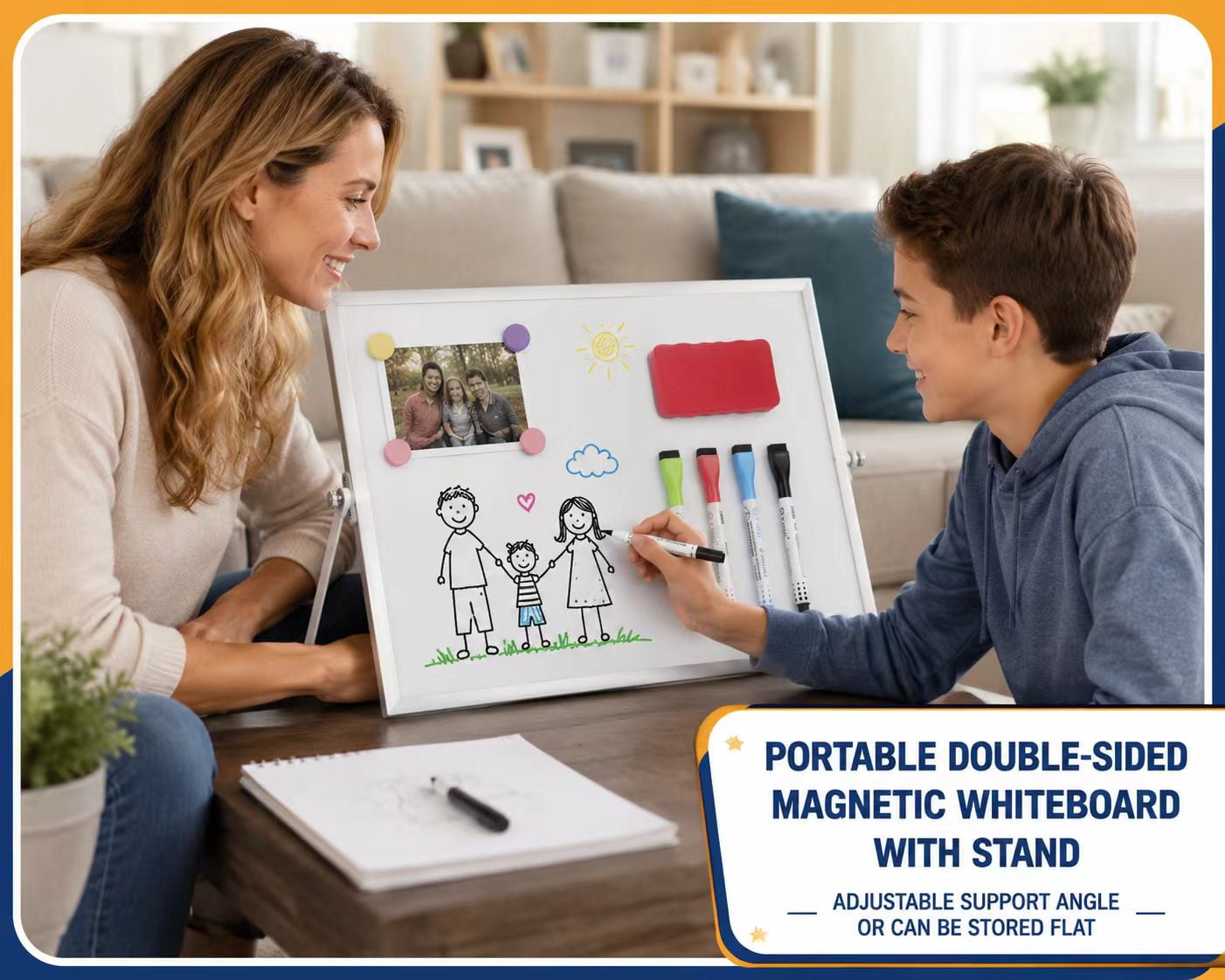 MXG 12x16 Inch Double-Sided Magnetic Desktop Whiteboard with Stand, Portable White Board for Message Center and  To-Do Lists
