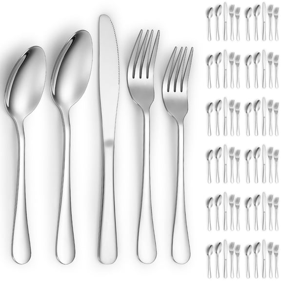 Jeaker Stainless Steel Silver Silverware Set of 60, Service for 12, Dishwasher Safe