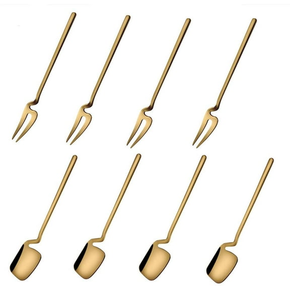 18/8 Stainless Steel Modern Thicken 5.5-Inch Golden Mini Fruit Appetizer Forks and Dessert Spoons Set (4 Forks   4 Spoons)