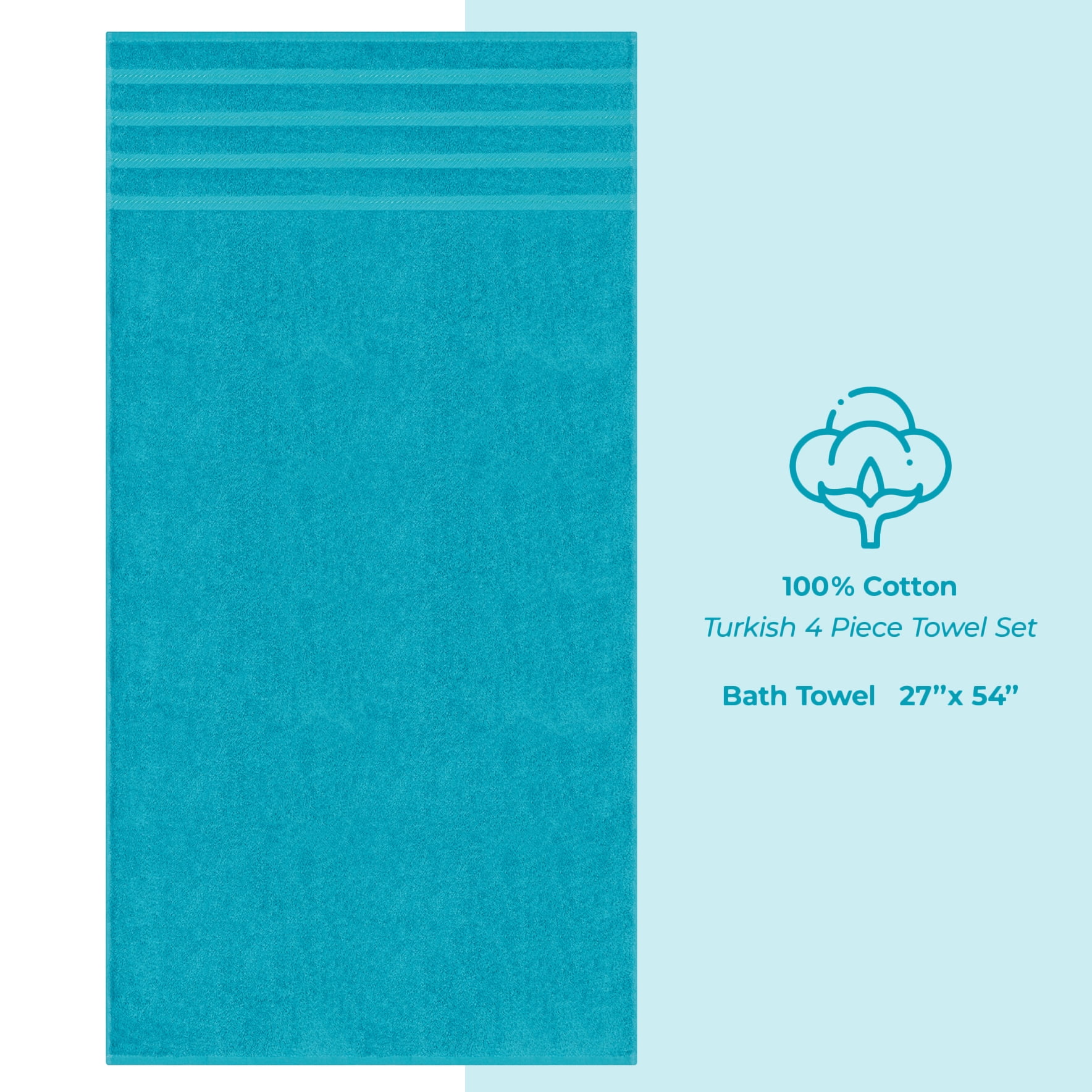 American Soft Linen Luxury 4 Piece Bath Towel Set, 100% Cotton Turkish Bath Towels for Bathroom, Aqua Blue