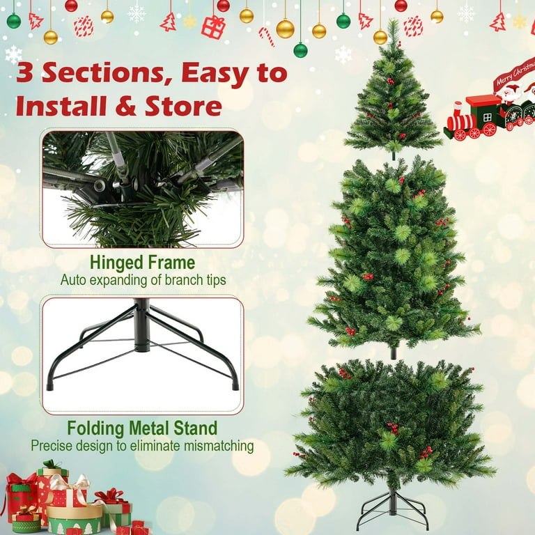 Costway 7ft Pre-lit Hinged Christmas Tree w/ Remote Control & 9