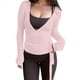 thumbnail image 2 of Top de Ballet Cruzado de Larga con Lazo Frontal para Mujer, Ideal para Entrenamiento, Pilates, Yoga y Salidas Rosa L, 2 of 9