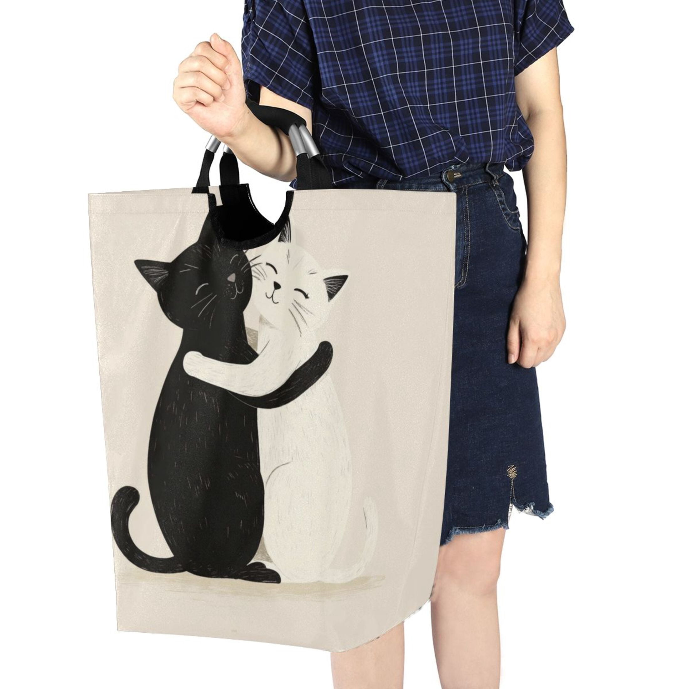 Laundry Basket Laundry Hampers 12.6*11* 22.7 Inch Storage Basket Laundry Hampers is Lightweight and Foldable Black Cat and White Cat
