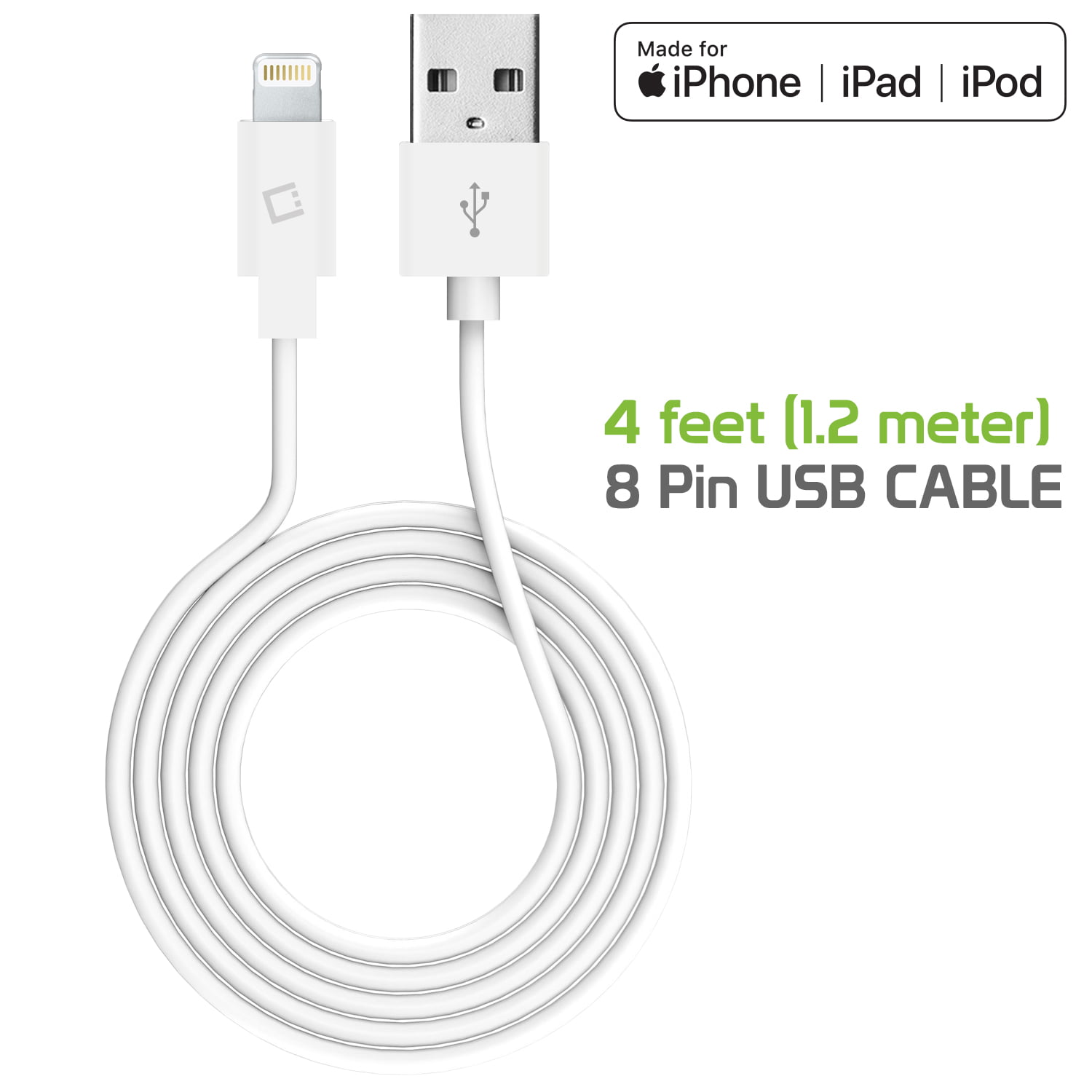 koste flaske Hvis Cellet 4' Lightning 8-Pin to USB Charging Data Sync Cable for iPhone  13/12/11/X/8/7/6/5 Series, + iPad/Airpods/iPod Series - Walmart.com