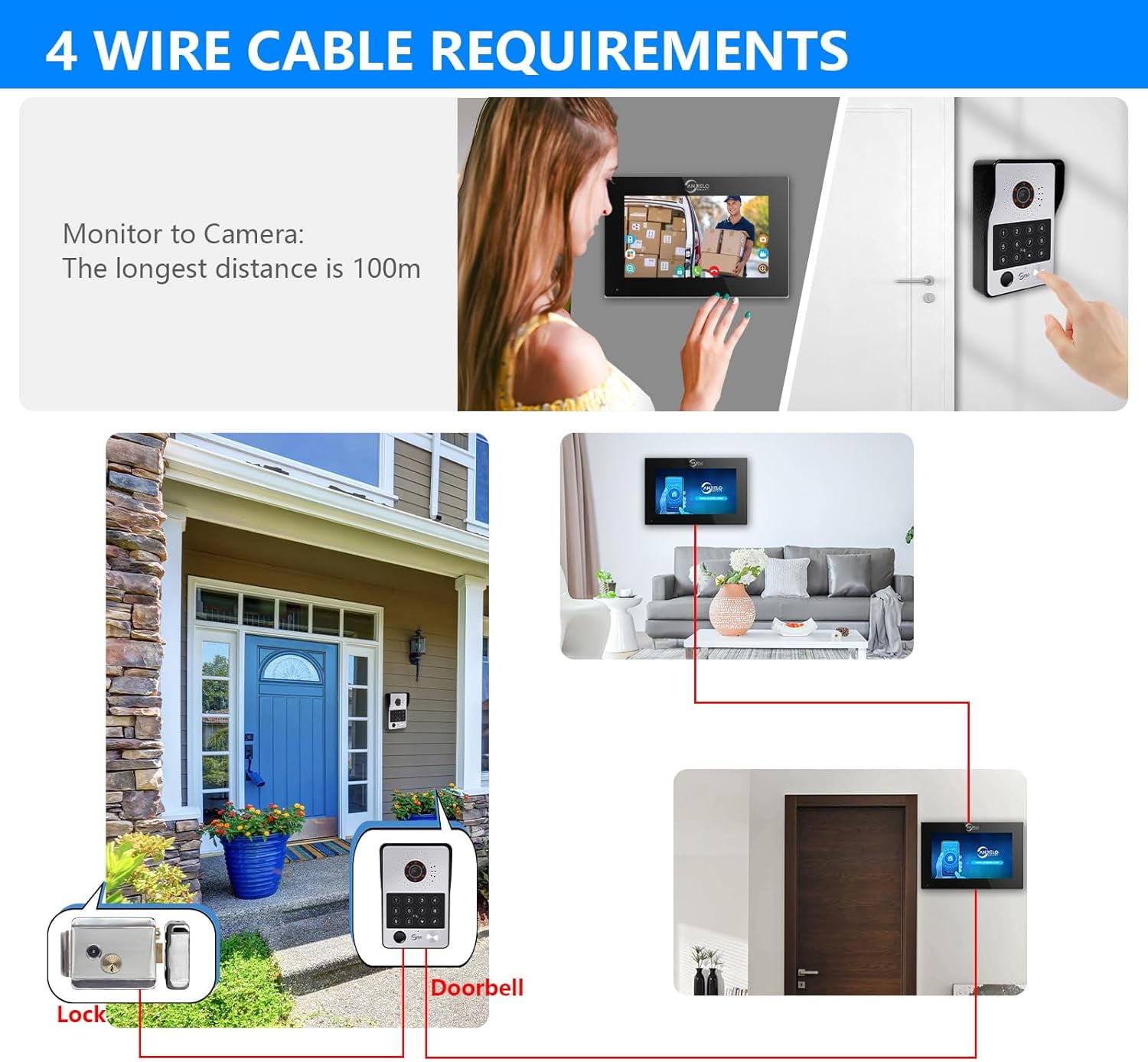 ANJIELO SMART Wired Video Door Phone Apartment Intercom System,2 Unit 7 Inch Touch Monitor with 1080P HD Camera Doorbell,Supporting Fingerprint,RFID Card,Password Unlocking for Home Villa,Tuya
