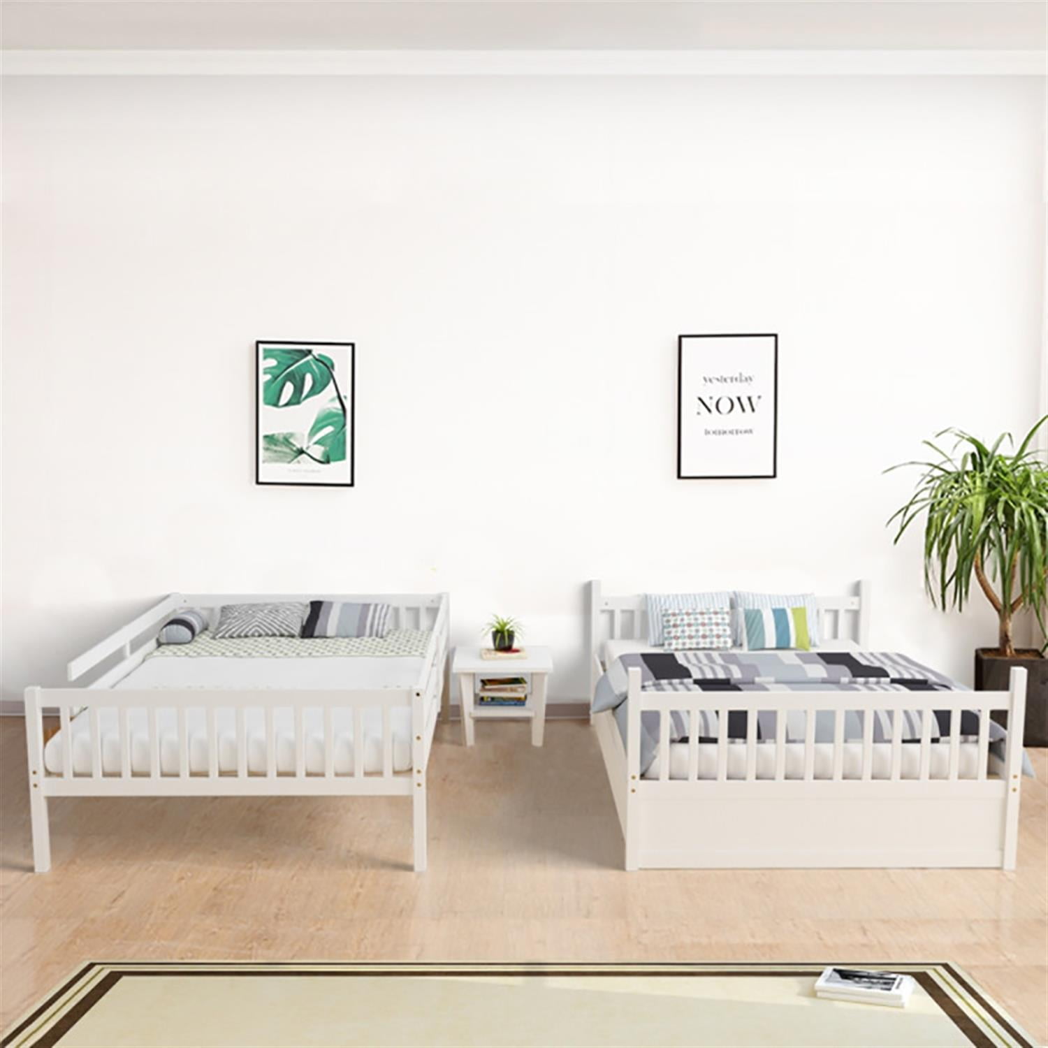 Demi Bonn Bunk Beds Full over Full with Ladder in the Steps and a Full Trundle, Bunk Bed Platform Twin Over Twin, White