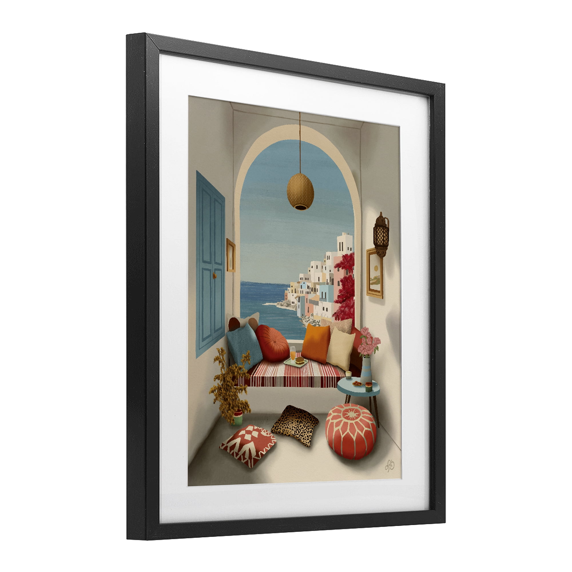 Stupell Industries Mediterranean Seaside Window View Black Framed Print Under Glass, design by Lisa R Dumm