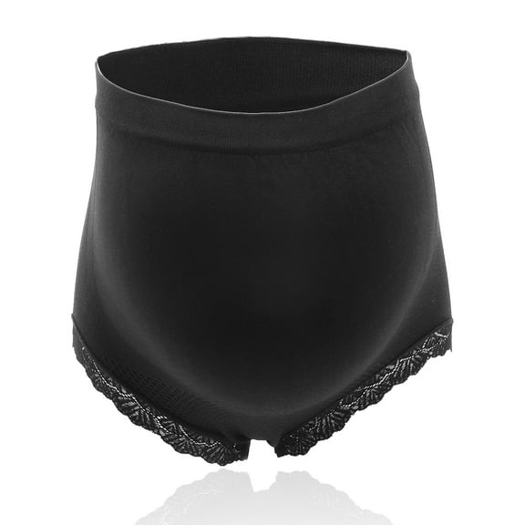 Maternity Panties High Waist Breathable Lace Seamless Maternity Underwear for Women 11K Black XL