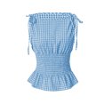 thumbnail image 5 of Bibifish Womens Tank Tops Gingham Print Tie Shoulder Sleeveless Camisole Smocked Waist Peplum Summer Casual Tops, 5 of 5