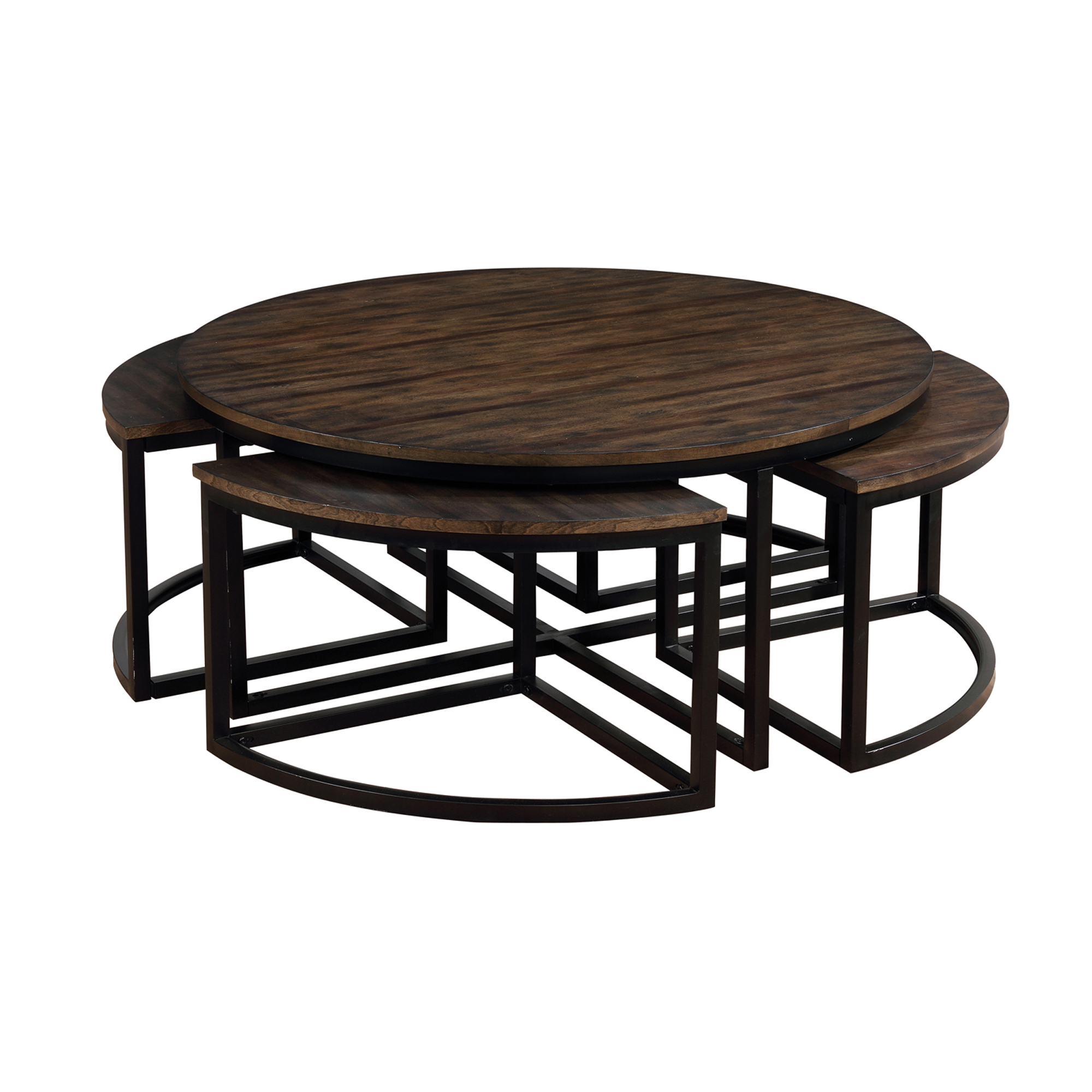 Arcadia Acacia Wood 42 Round Coffee Table with Nesting Tables, Antiqued Mocha