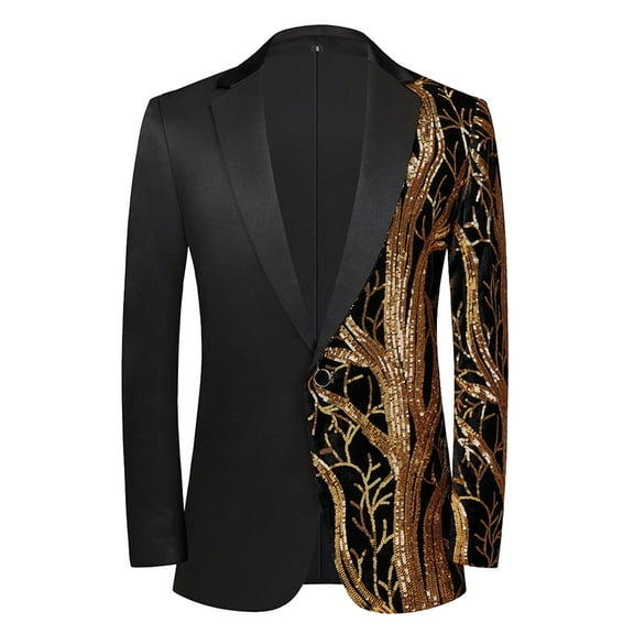 eileial Men Sequin Shiny Prom Suit Jacket One Button Slim Fit Sport Coats and Blazers Tuxedo for Wedding Banquet,Gold XXXL
