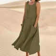 thumbnail image 3 of Lovzfmll Plus Size Summer Dresses, Womens Casual Summer Dresses Sleeveless Cotton And Linen Round Neck Loose Tank Dress Beach Solid Color Lightweight Long Dress With Pocket Army Green A S, 3 of 5
