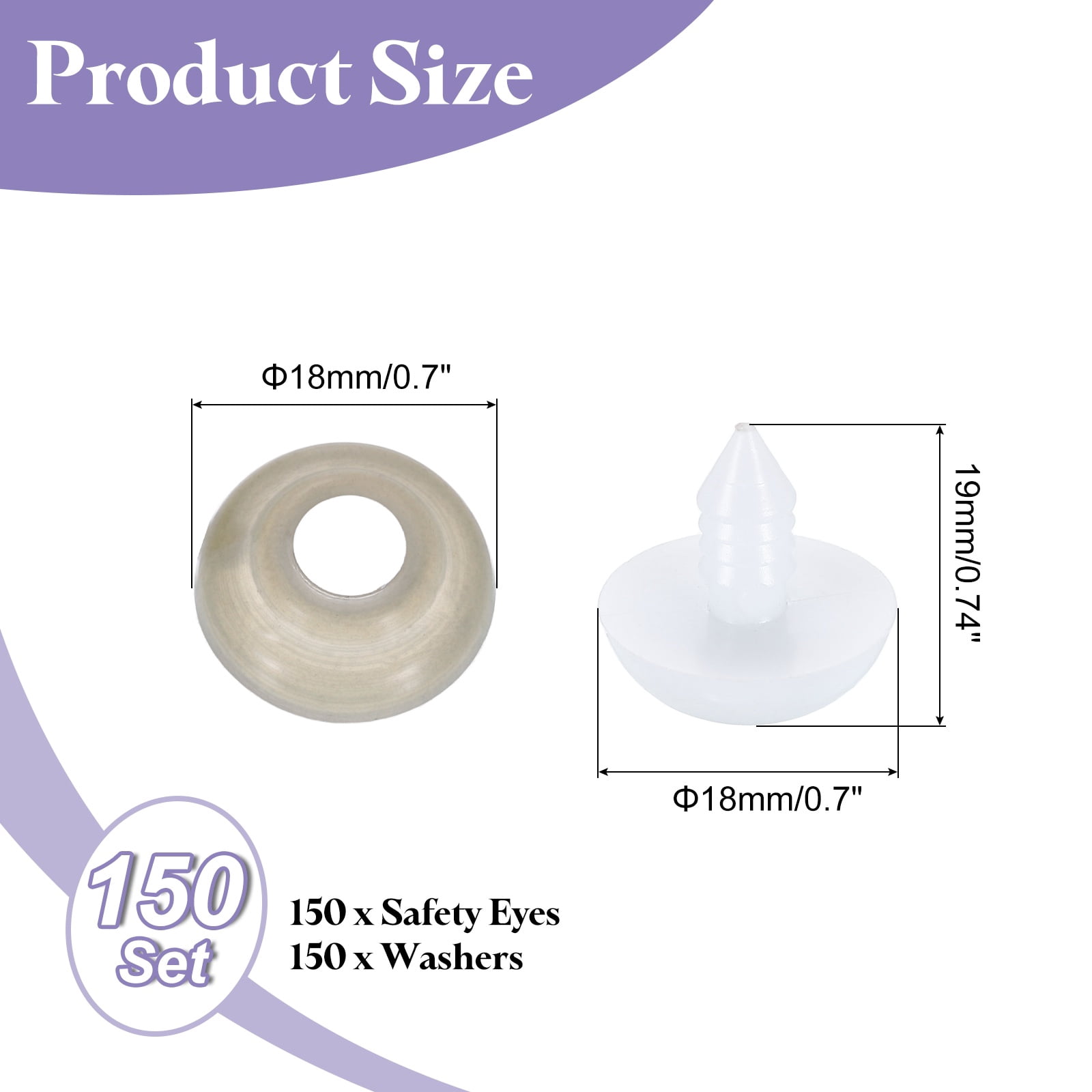 Uxcell 150 Pcs 18mm Plastic Safety Eyes for Crocheting with Washers for Animals, White