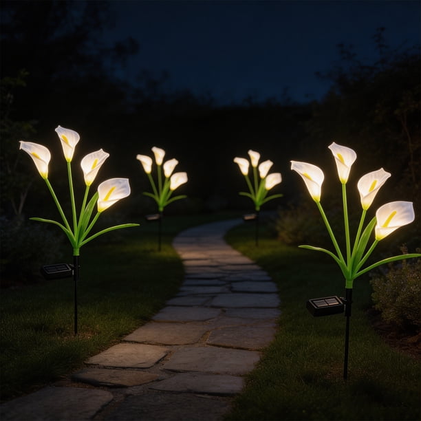Artificial Solar Light Ground Stake Fake Flower For Garden Outdoor Faux With LED Lamp Waterproof Yard Decoration For Patio