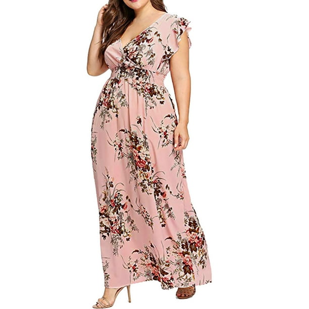Ichuanyi Clearance Summer Dresses Women Plus Size Summer V Neck Floral ...
