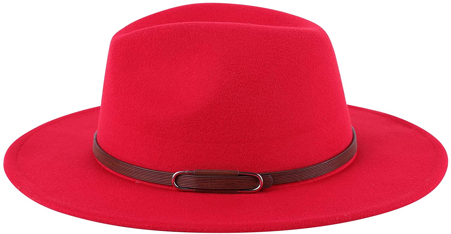 Women Vintage Wide Brim Wool Fedora Hat 