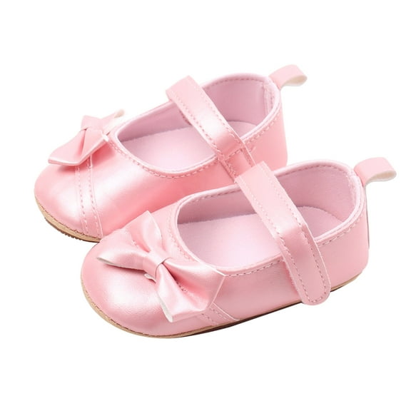 Infant Baby Girls PU Leather Soft Sole Bowknot Princess Wedding Dress Mary Jane Flats Prewalker Newborn Light Baby Sneaker Shoes (3-6 Months, Pink)