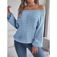 thumbnail image 4 of Crochet Tops for Women Off the Shoulder Sweaters Summer Long Sleeve Hollow Out Knit Beach Clothes Blue L, 4 of 8