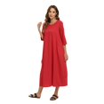thumbnail image 3 of Women's Dress Long Sleeve Casual Plus Size Dress Solid Loose Casual Crewneck Long Dress,S-5XL, 3 of 7